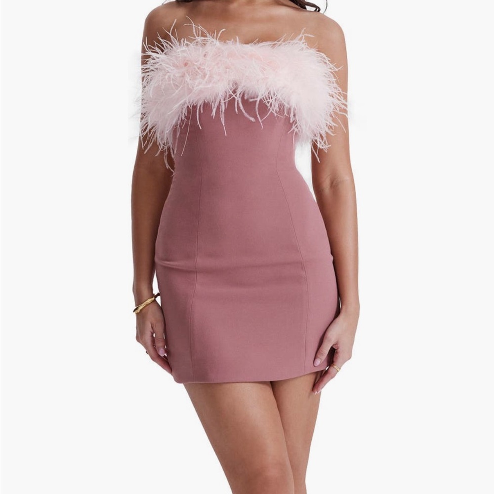 🆕House of CB Alexa Feather Dress XS NWT
